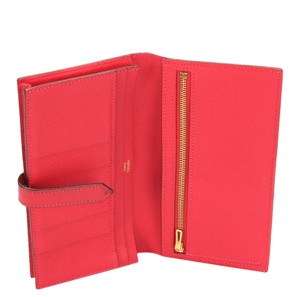 

Hermes Red Leather Bearn Classic Wallet