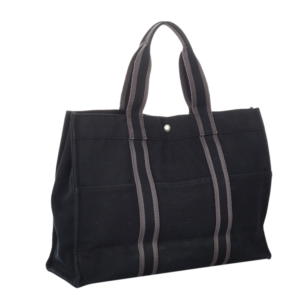 

Hermes Black Canvas Fabric Fourre Tout MM Tote Bag
