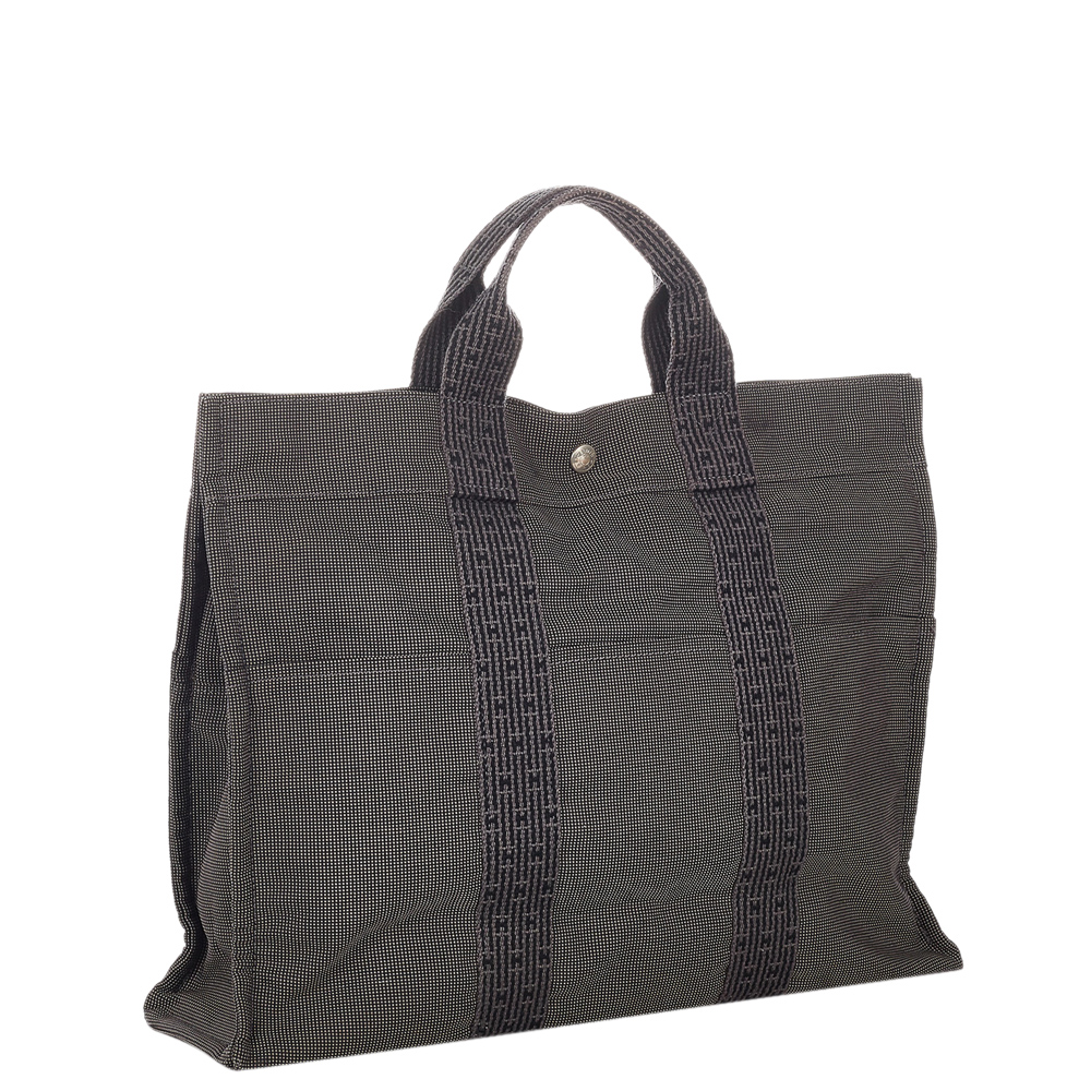 

Hermes Black Canvas Fabric Herline MM Tote Bag