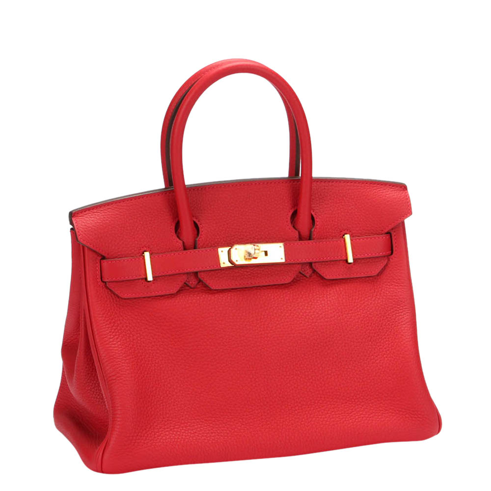 

Hermes Red Clemence Leather Gold Hardware Birkin 30 Bag