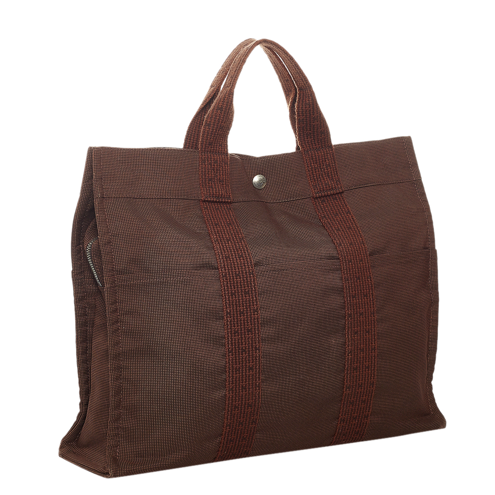 

Hermes Brown Canvas Fabric Herline MM Tote Bag