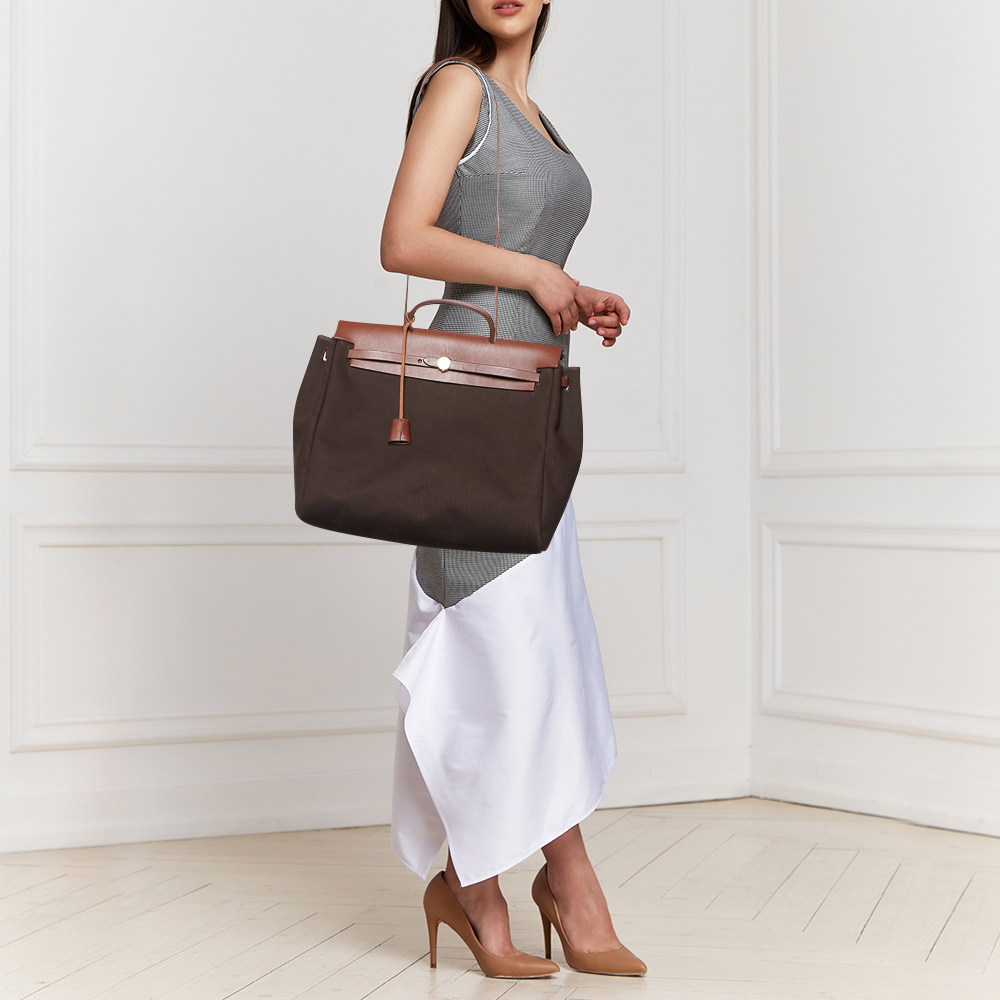 

Hermes Cacao Canvas and Leather Herbag  Bag, Brown