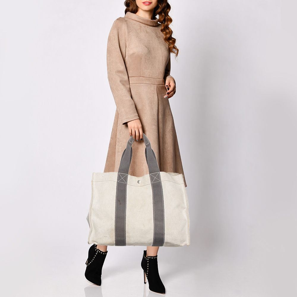 

Hermes Off White/Grey Canvas Fourre Tout Tote