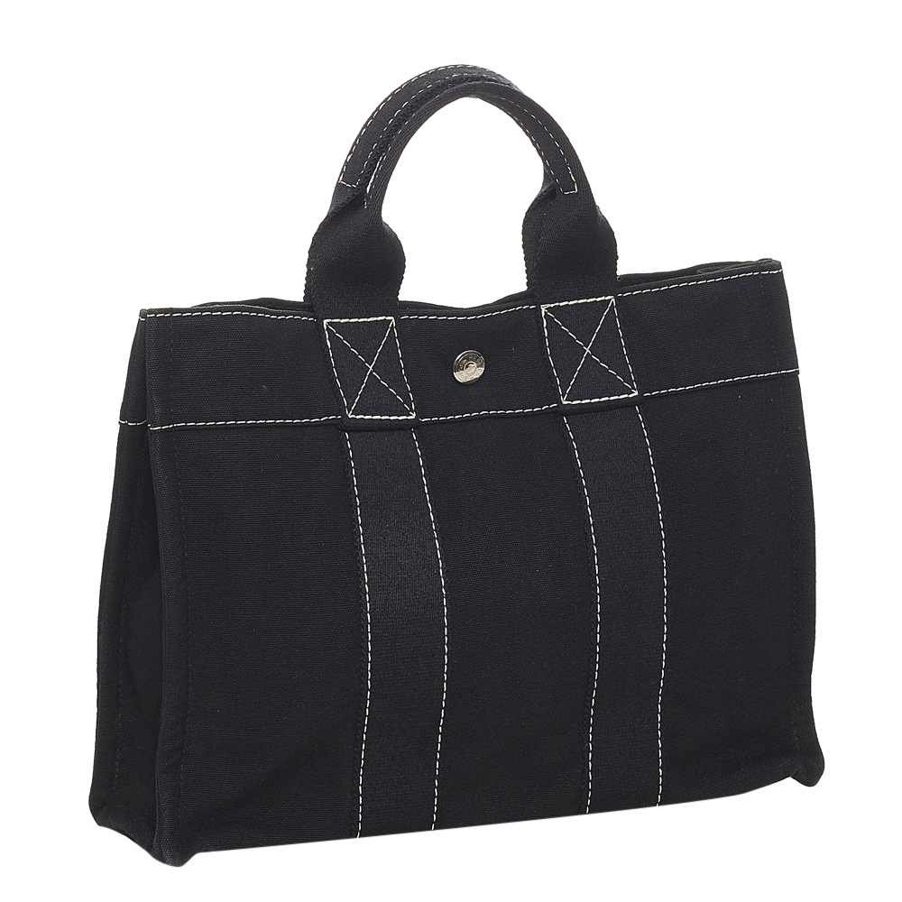 

Hermes Black Canvas Sac Deauville Tote Bag