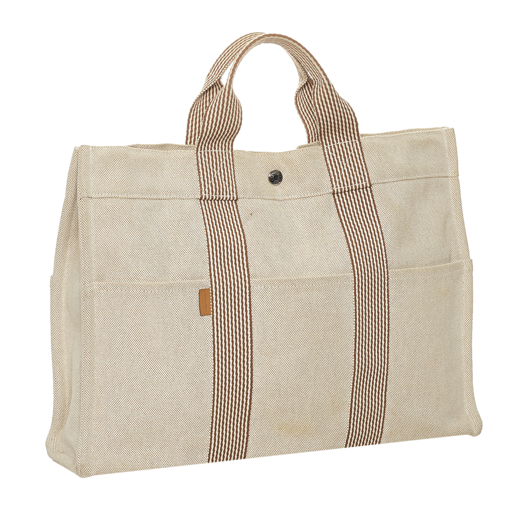 

Hermes Brown Canvas Fourre Tout Tote Bag, Beige