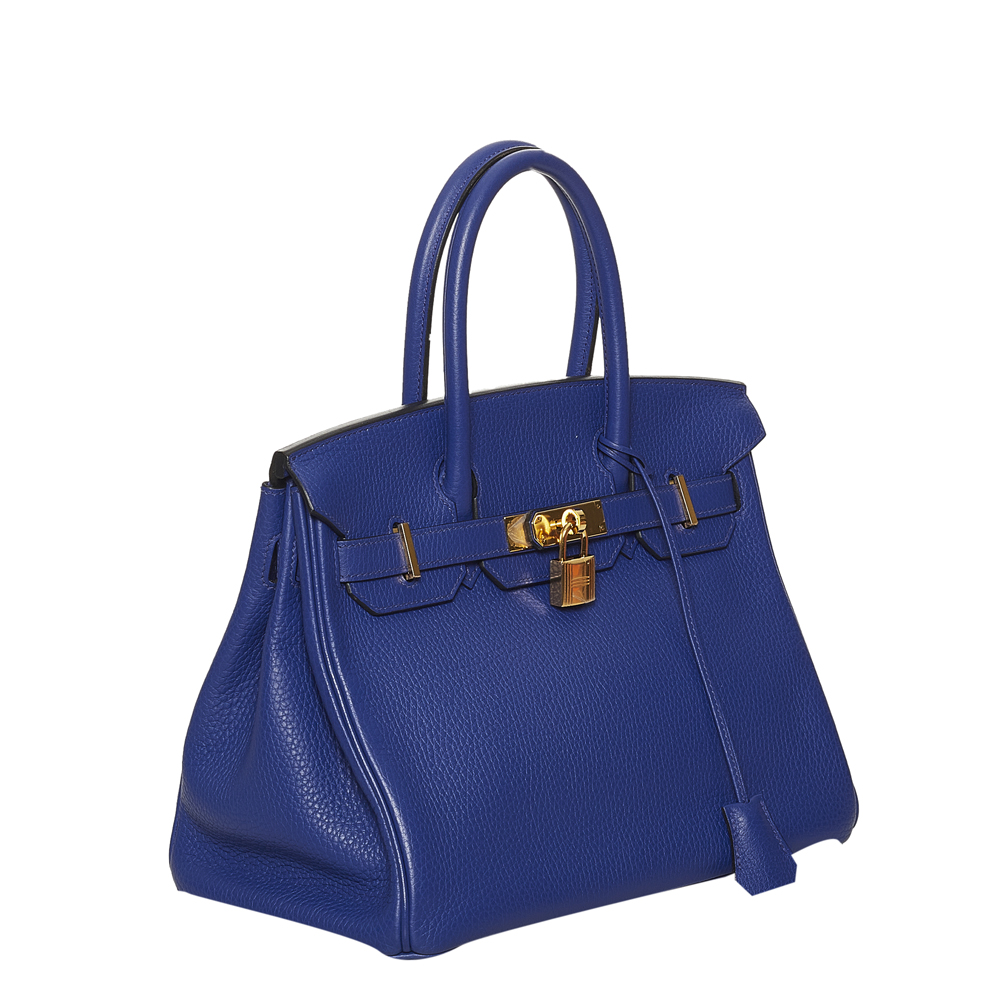

Hermes Blue Clemence Leather & Gold-Plated Hardware Birkin 30 Bag