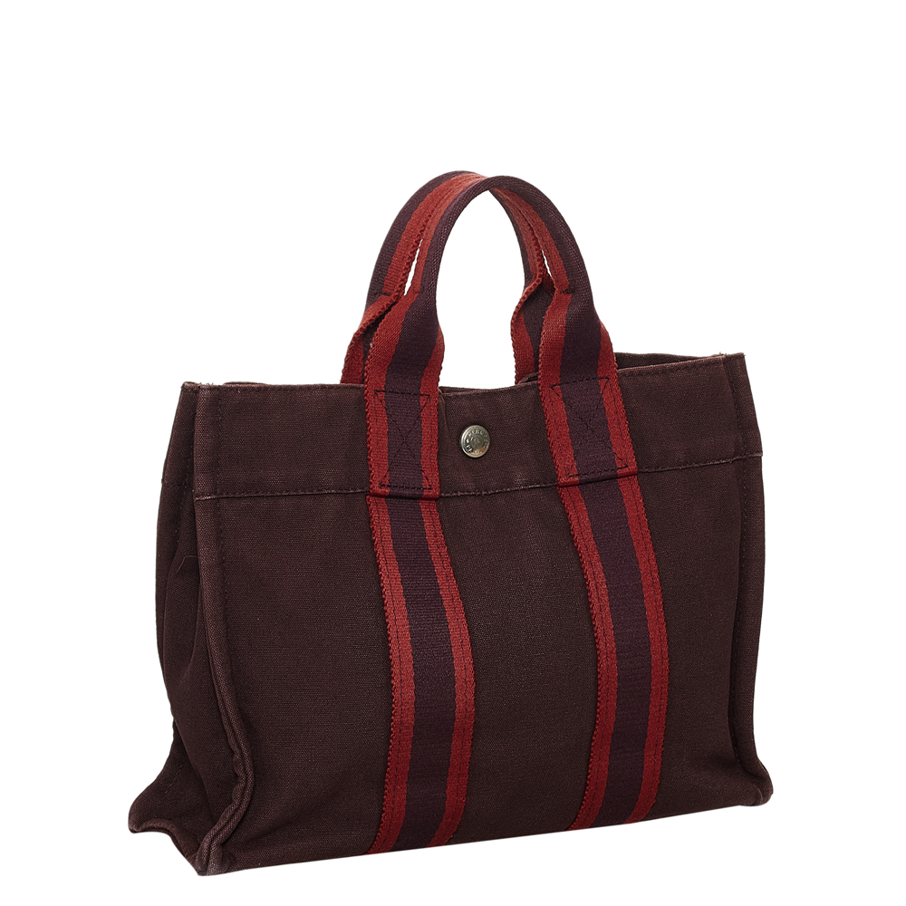 

Hermes Red Canvas Fourre Tout PM Bag, Brown