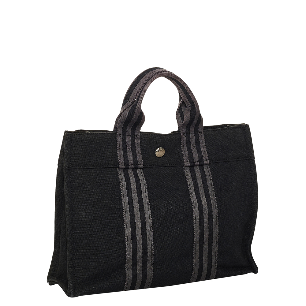 

Hermes Black Canvas Fourre Tout PM Bag