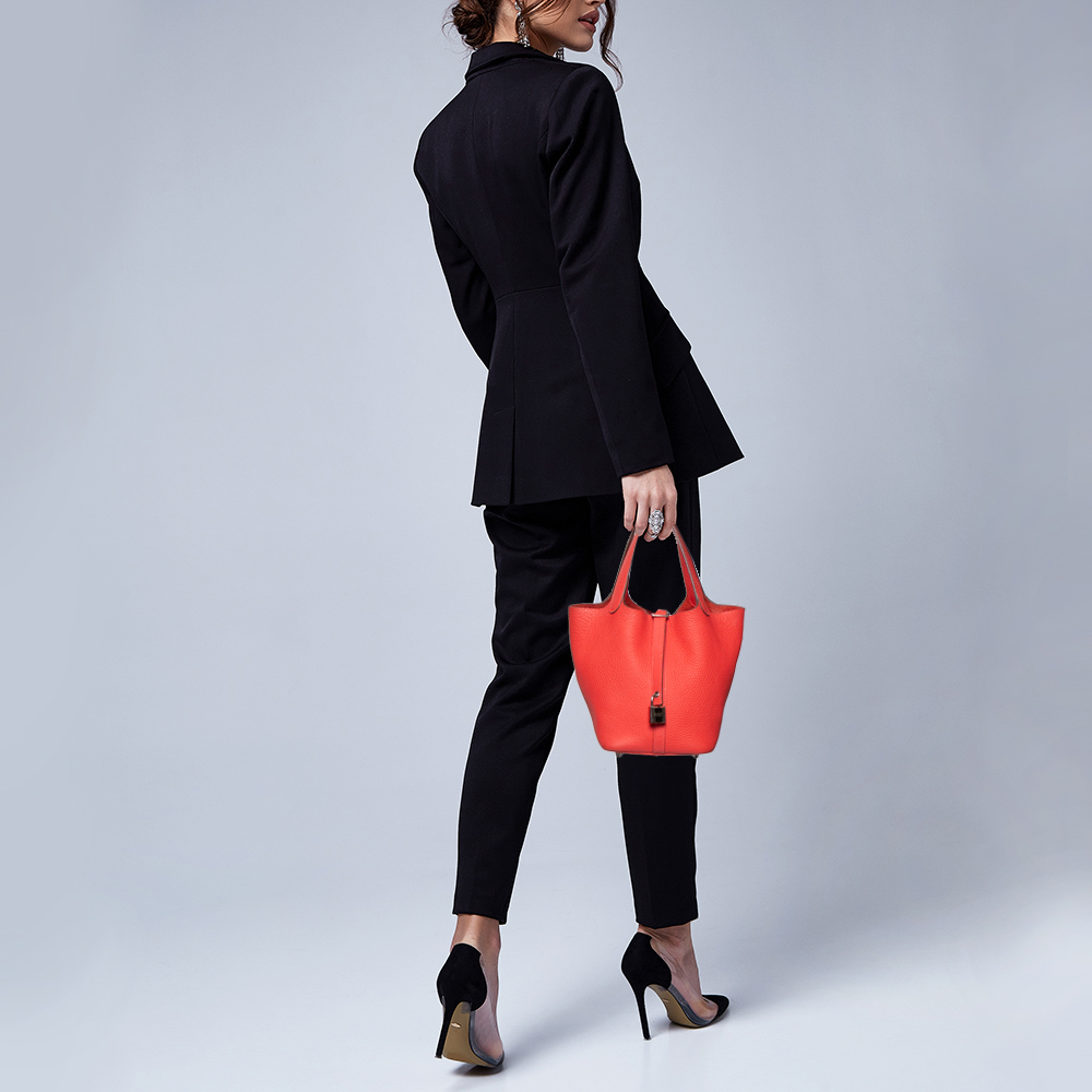 

Hermes Rose Jaipur Clemence Leather Picotin Lock 18 Bag, Orange