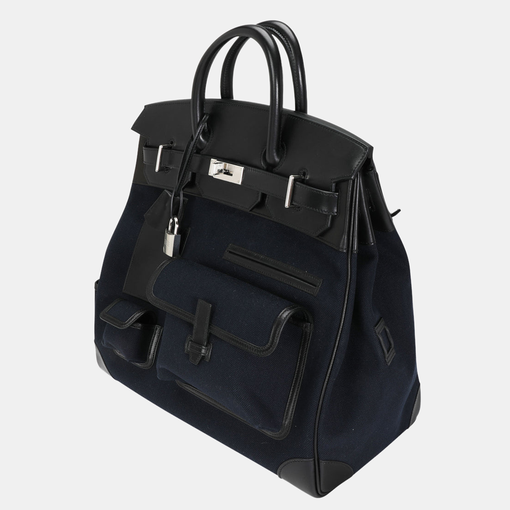 

Hermes Bleu Marine Toile & Black Box Calf Cargo HAC 40 PHW, Navy blue