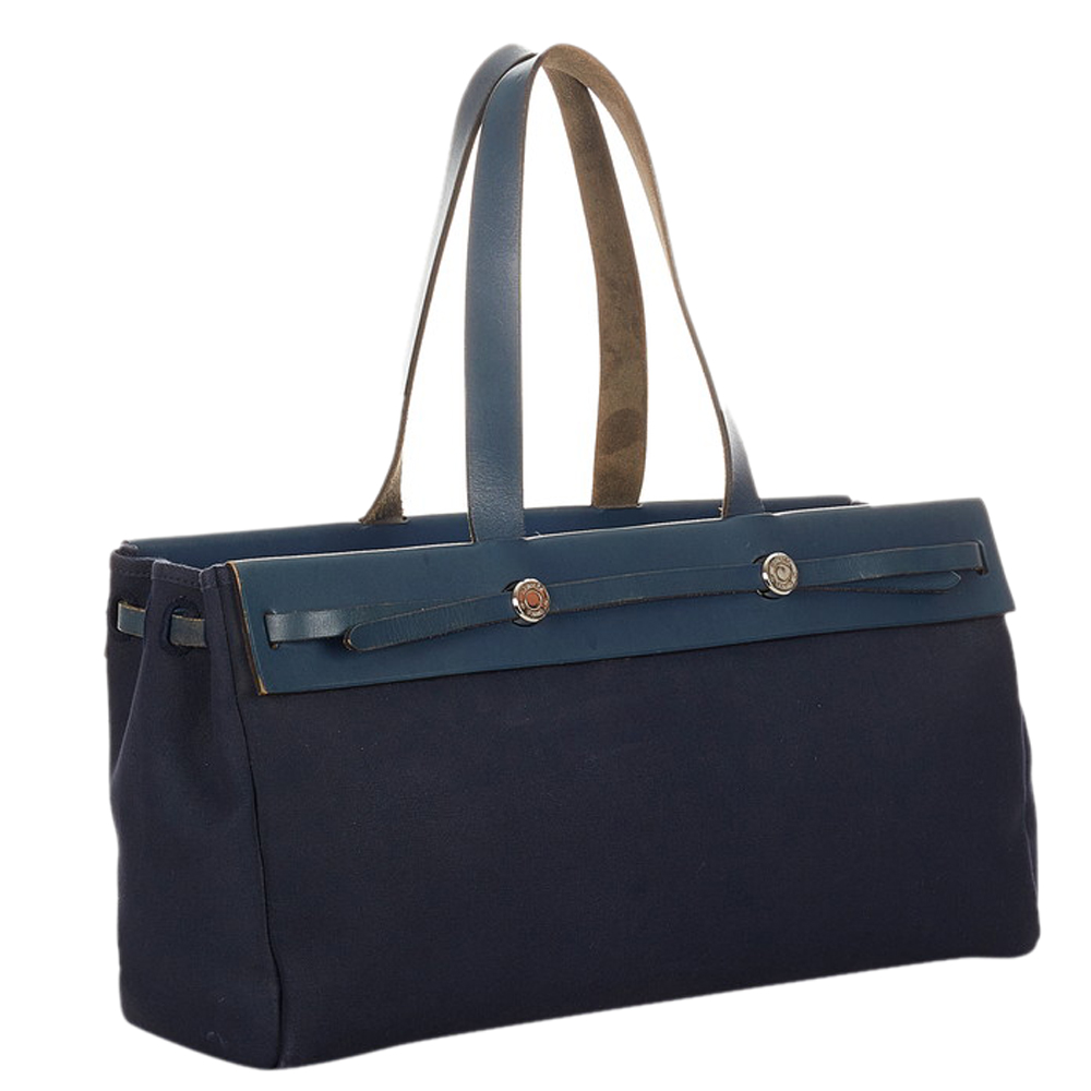 

Hermes Blue Toile Canvas Herbag Cabas Bag