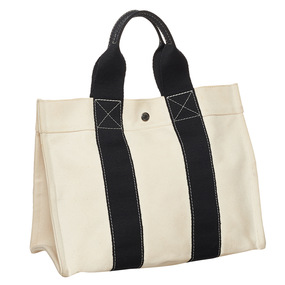 

Hermes White Canvas Fabric Bora Bora PM Tote Bag, Black