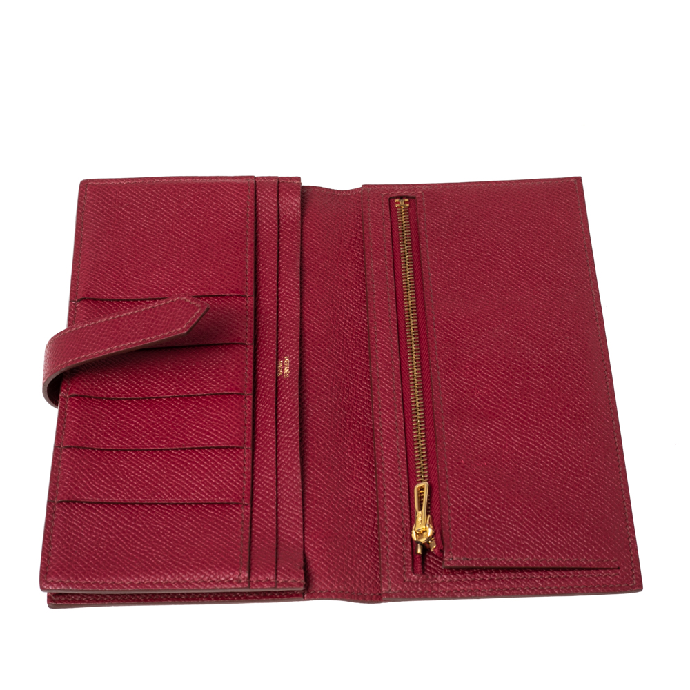 

Hermés Rose Imperial Epsom Leather Bearn Gusset Wallet, Red