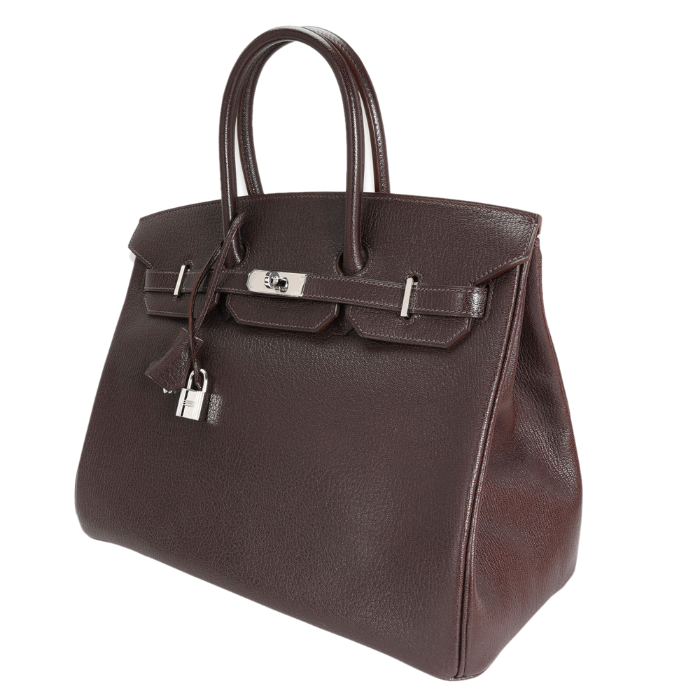 

Hermes Brown Chevre De Coromandel Leather Palladium Hardware Birkin 35 Bag