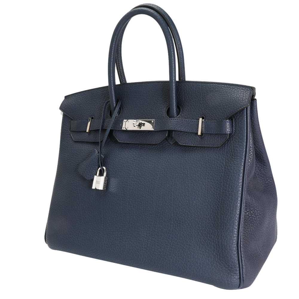 

Hermes Blue Fjord Leather Palladium Hardware Birkin 35 Bag