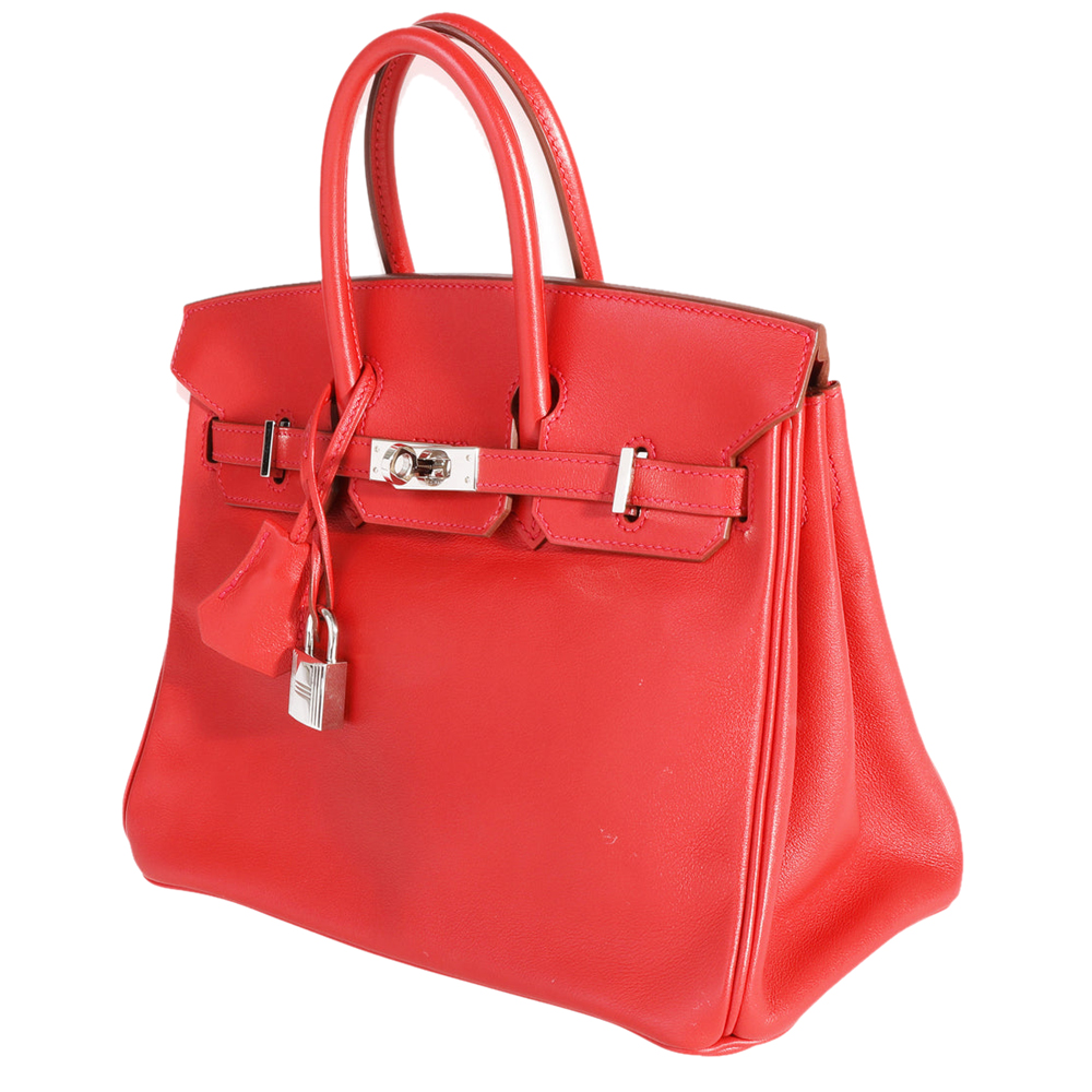 

Hermes Red Swift Leather Palladium Hardware Birkin 25 Bag