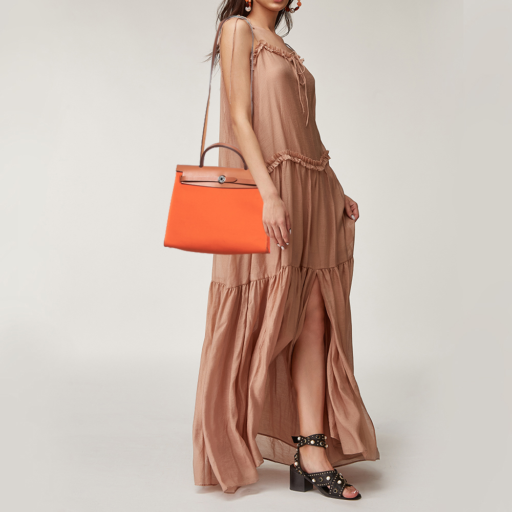 

Hermes Orange/Natural Canvas and Leather Herbag Zip PM Bag