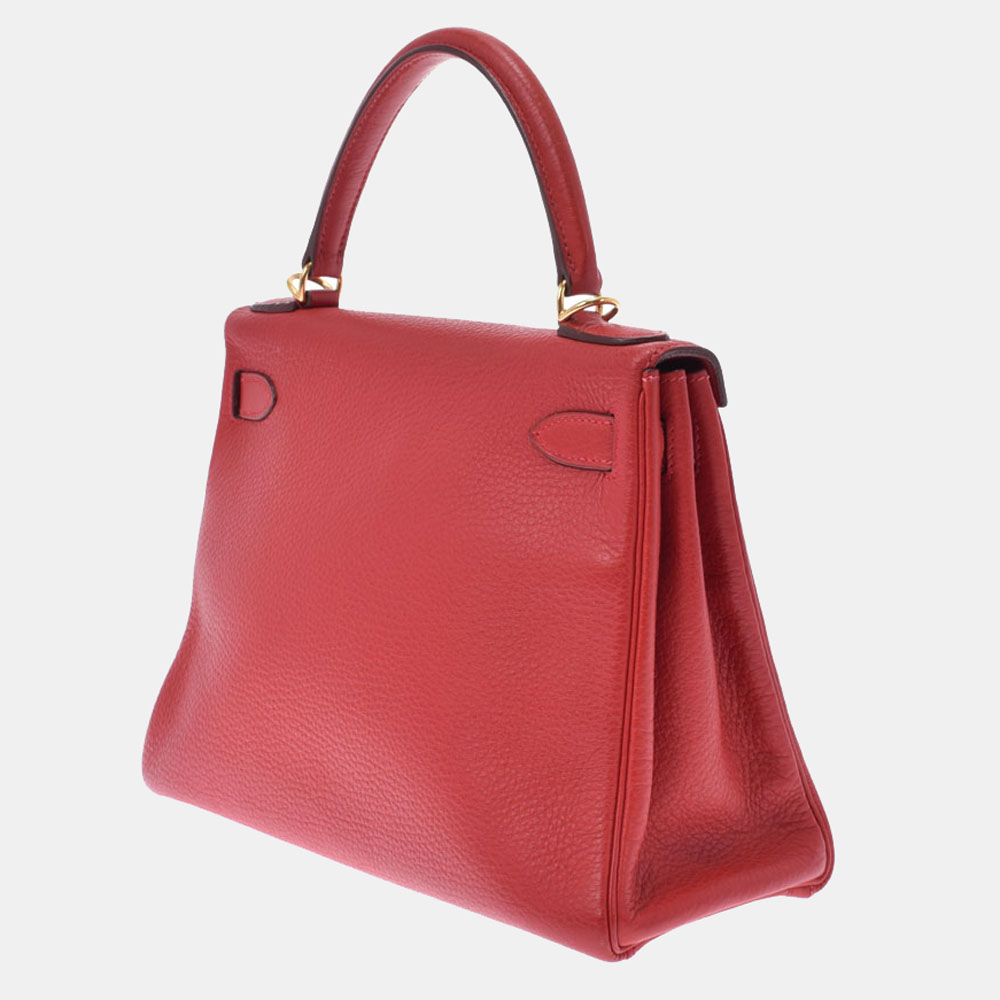 

Hermes Red Taurillon Clemence Leather Gold Hardware Kelly 28 Bag