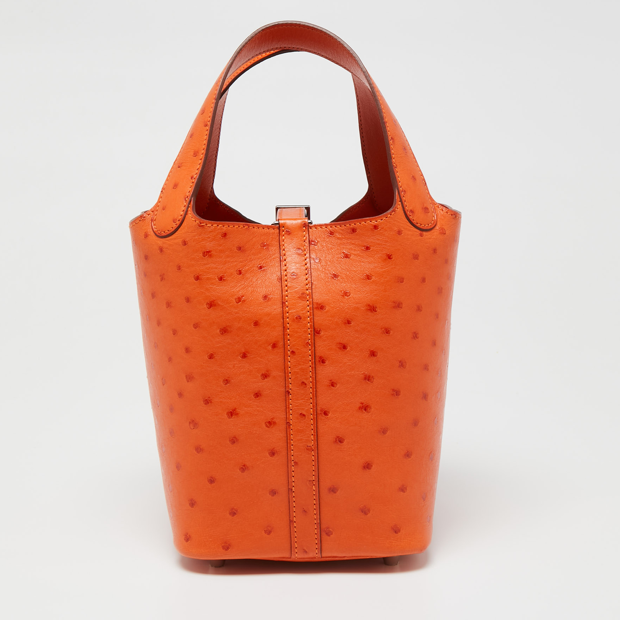 Pre-owned Hermes Hermès Tangerine Ostrich Picotin Lock 18 Bag In