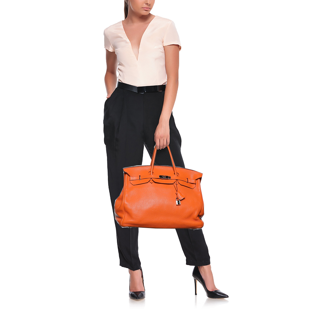 

Hermès Orange Togo Leather Palladium Plated Birkin 40 Bag