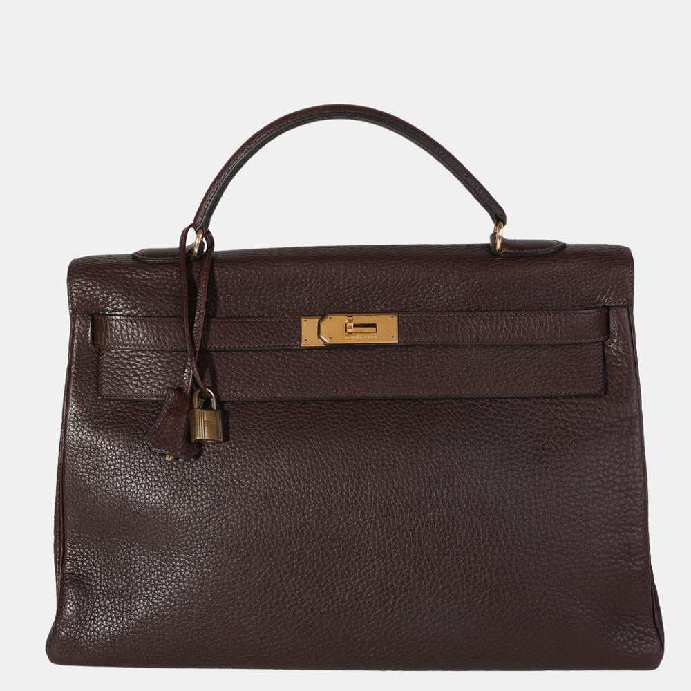 Preowned Hermes Chocolate Fjord Retourne Leather Vintage Kelly 40 Ghw Bag In Brown ModeSens