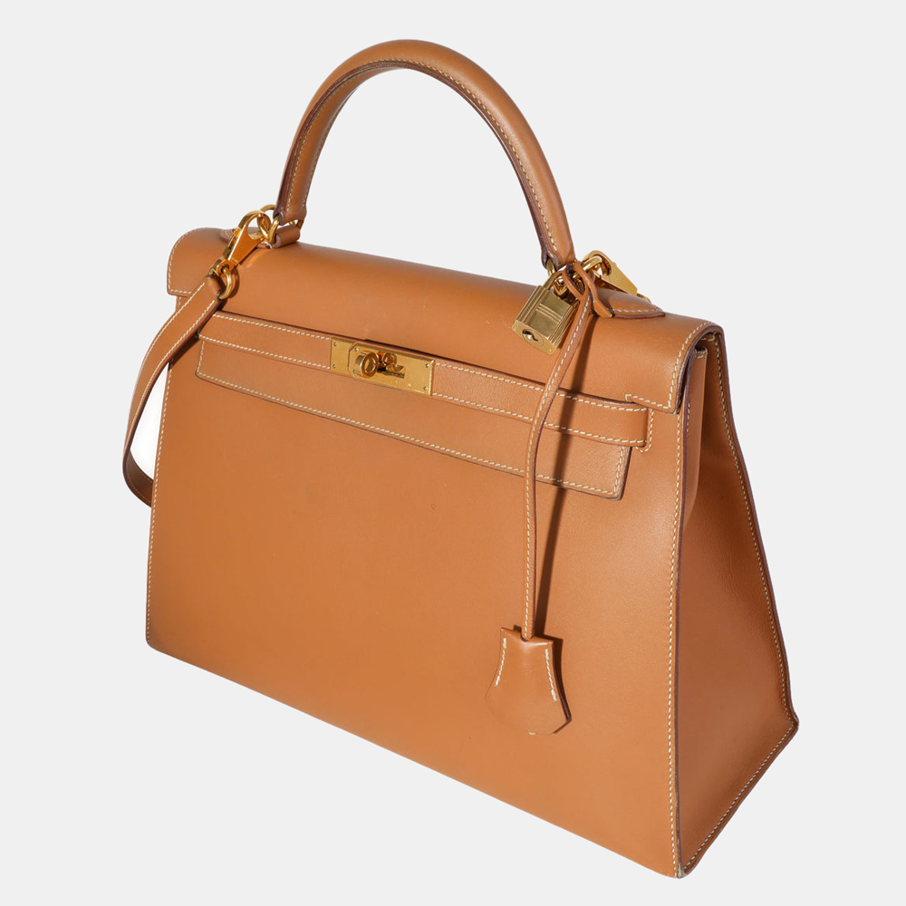 

Hermes Natural Vache Sellier Leather Kelly 32 GHW Bag, Brown