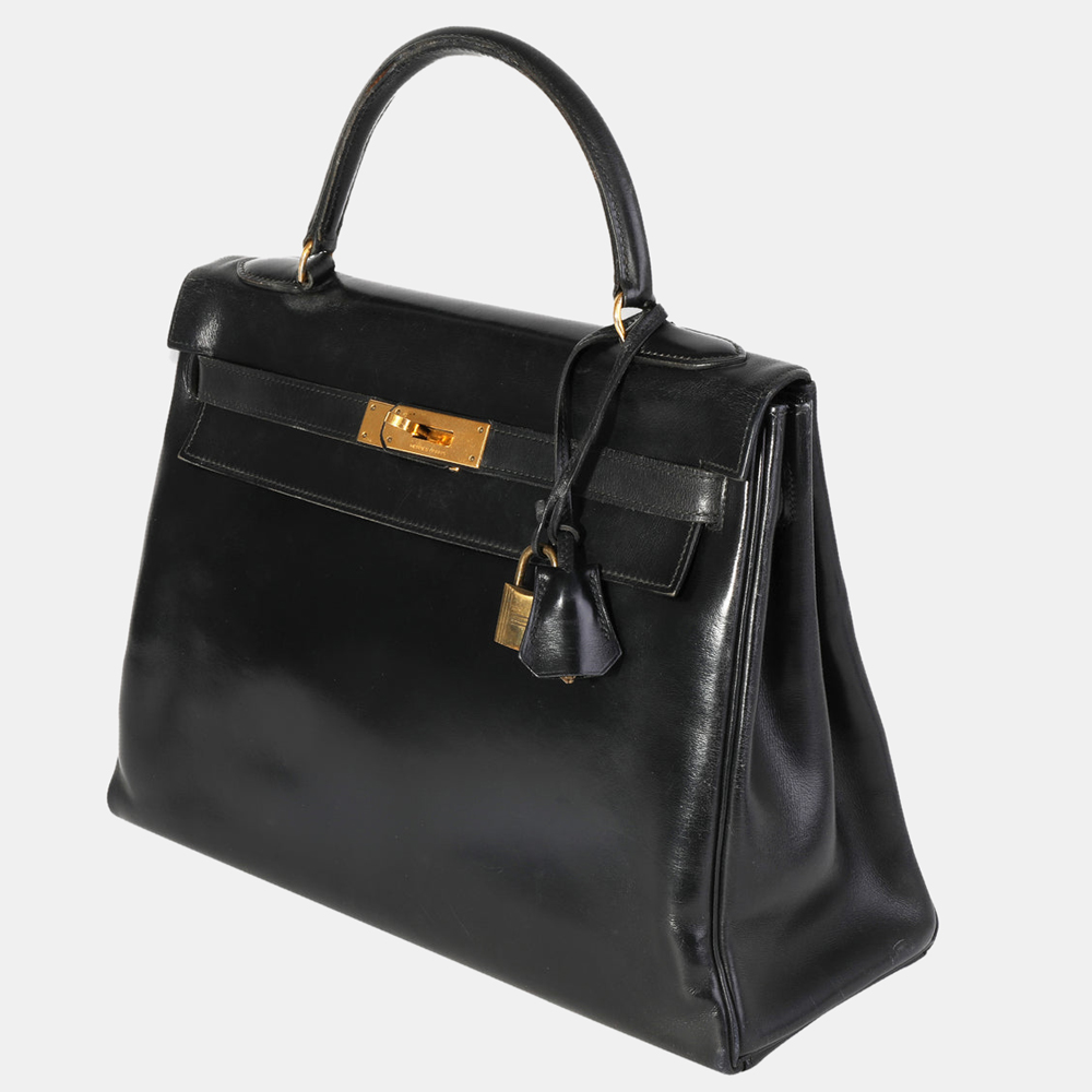

Hermes Black Box Calf Leather Vintage Retourne Kelly 32 GHW Bag