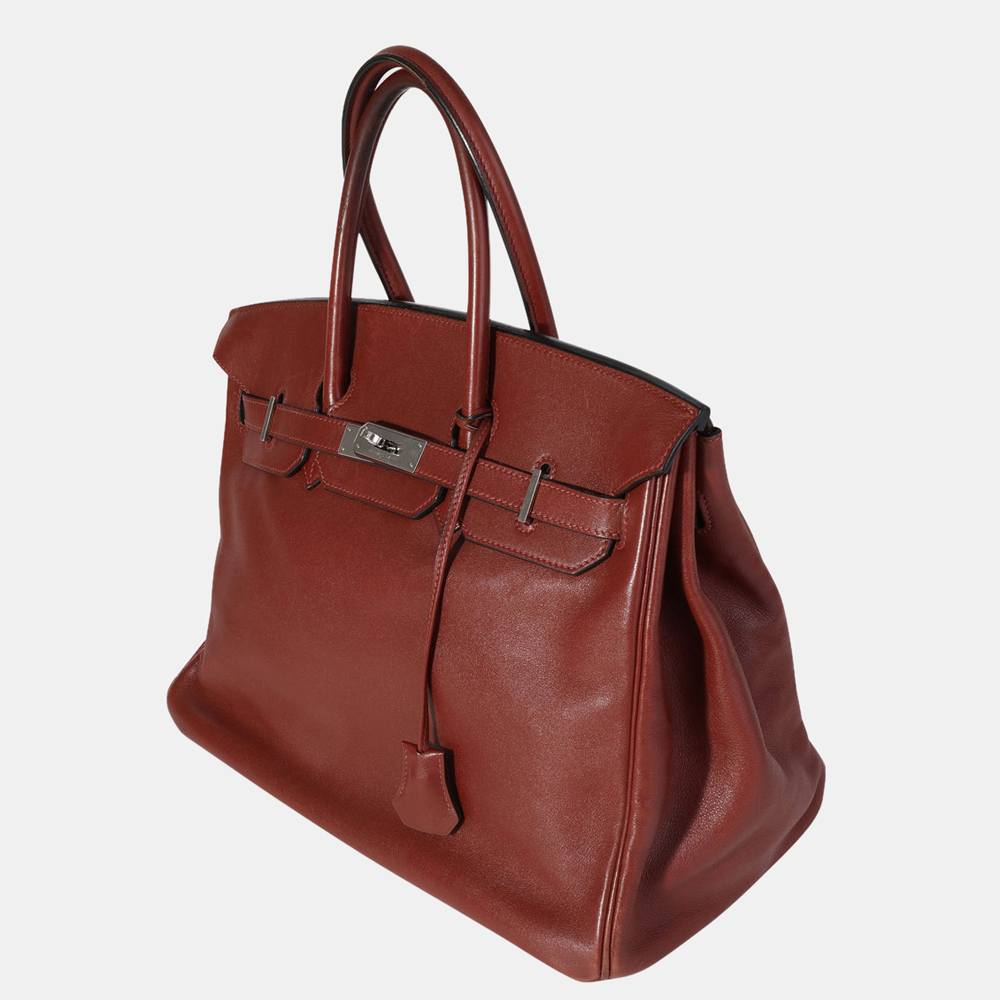 

Hermes Rouge H Swift Leather Birkin 35 PHW Bag, Brown