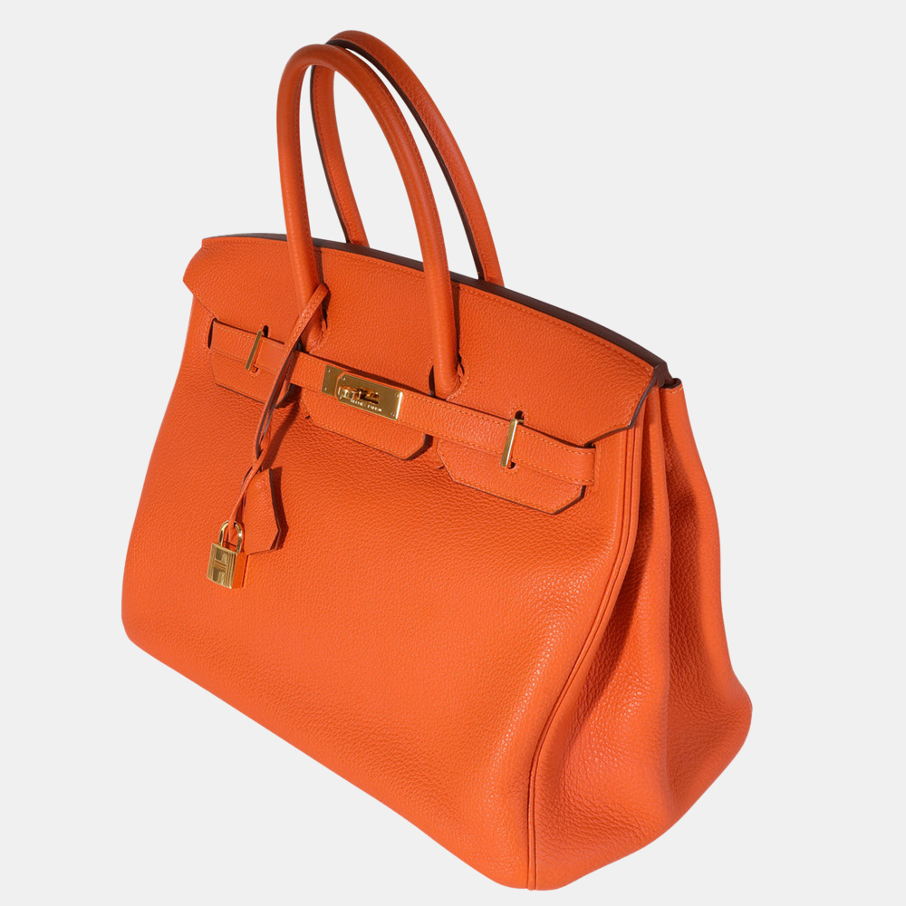 

Hermes Orange Togo Leather Birkin 35 GHW Bag