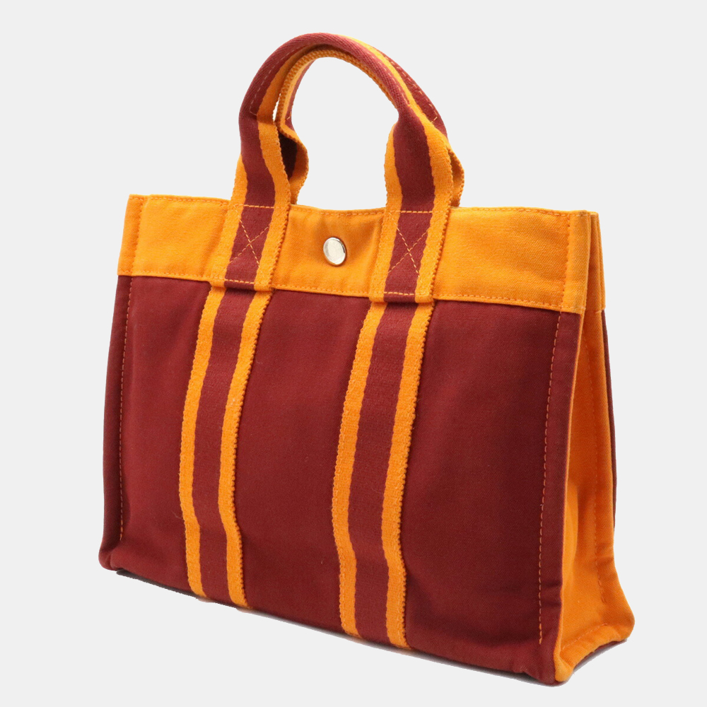 

Hermes Fool Tote PM Bag Handbag Canvas Orange Bordeaux 2002 Hawaii French Festival Limited