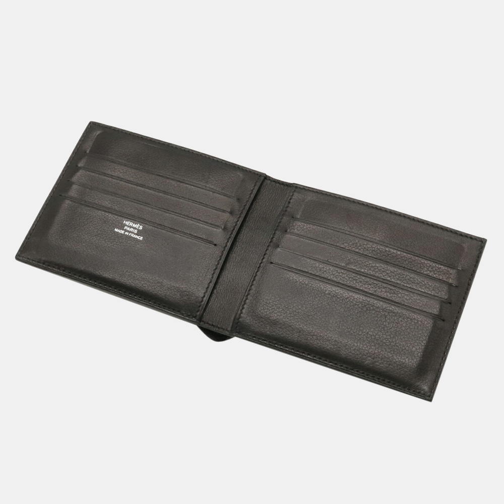 

Hermes Citizen Twill Silk Inn Bi-Fold Wallet Vaux Swift Leather Noir Black X Engraved
