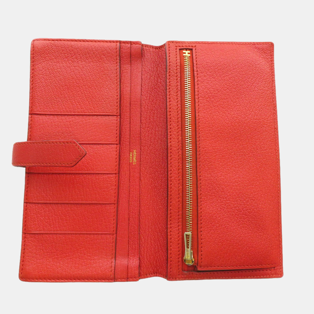 

Hermes Bearnsfre Long Wallet Goat Ladies, Red