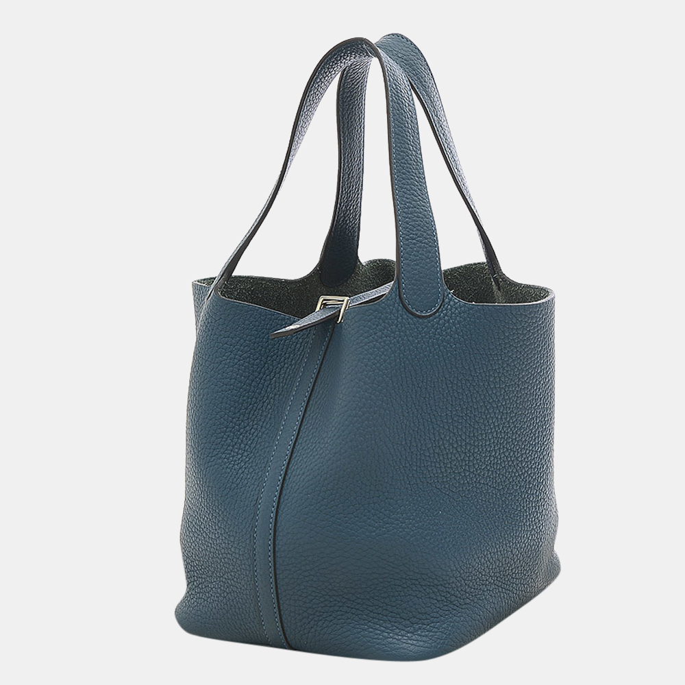 

Hermes Picotan Lock MM 22 Taurillon Clemence Colver X Engraved Handbag, Blue