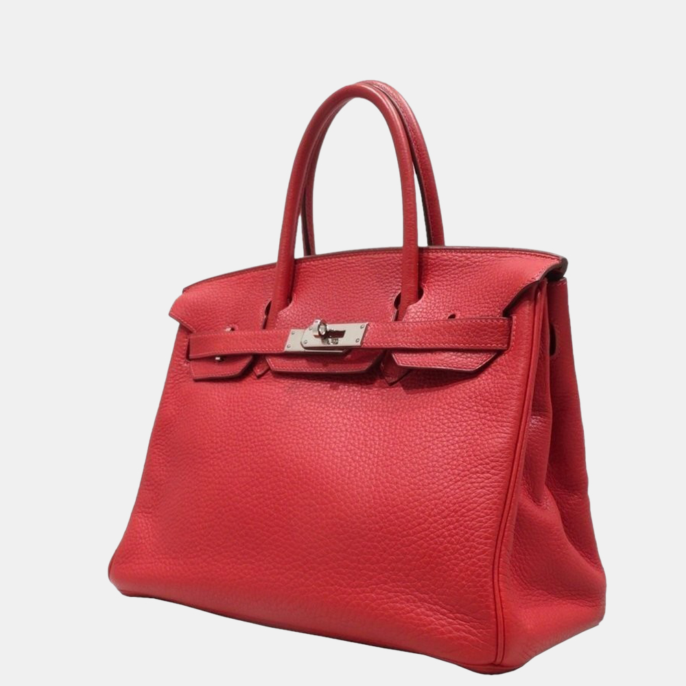 

Hermes Birkin 30 handbag Rouge Viff  metal fittings Taurillon Clemence â¡ H engraved, Red