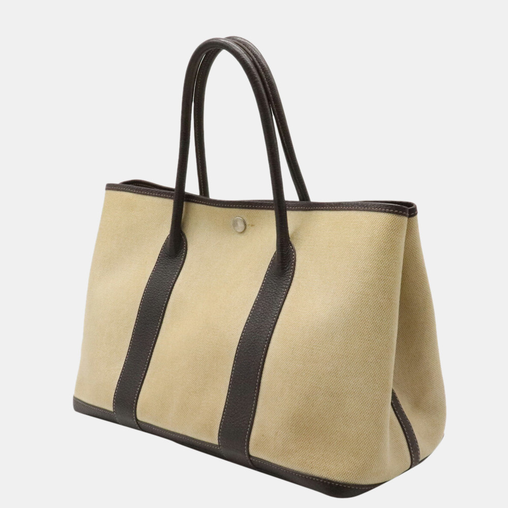 

Hermes Toile Ash Buffle Leather Khaki Beige/Dark Brown Garden PM Handbag