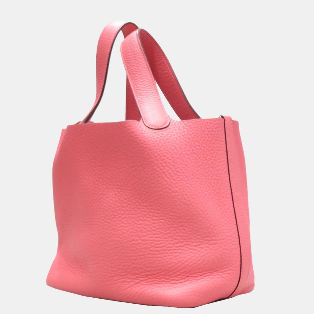 

Hermes Picotin Lock PM Handbag Rose Azare Taurillon Clemence A Engraved, Pink