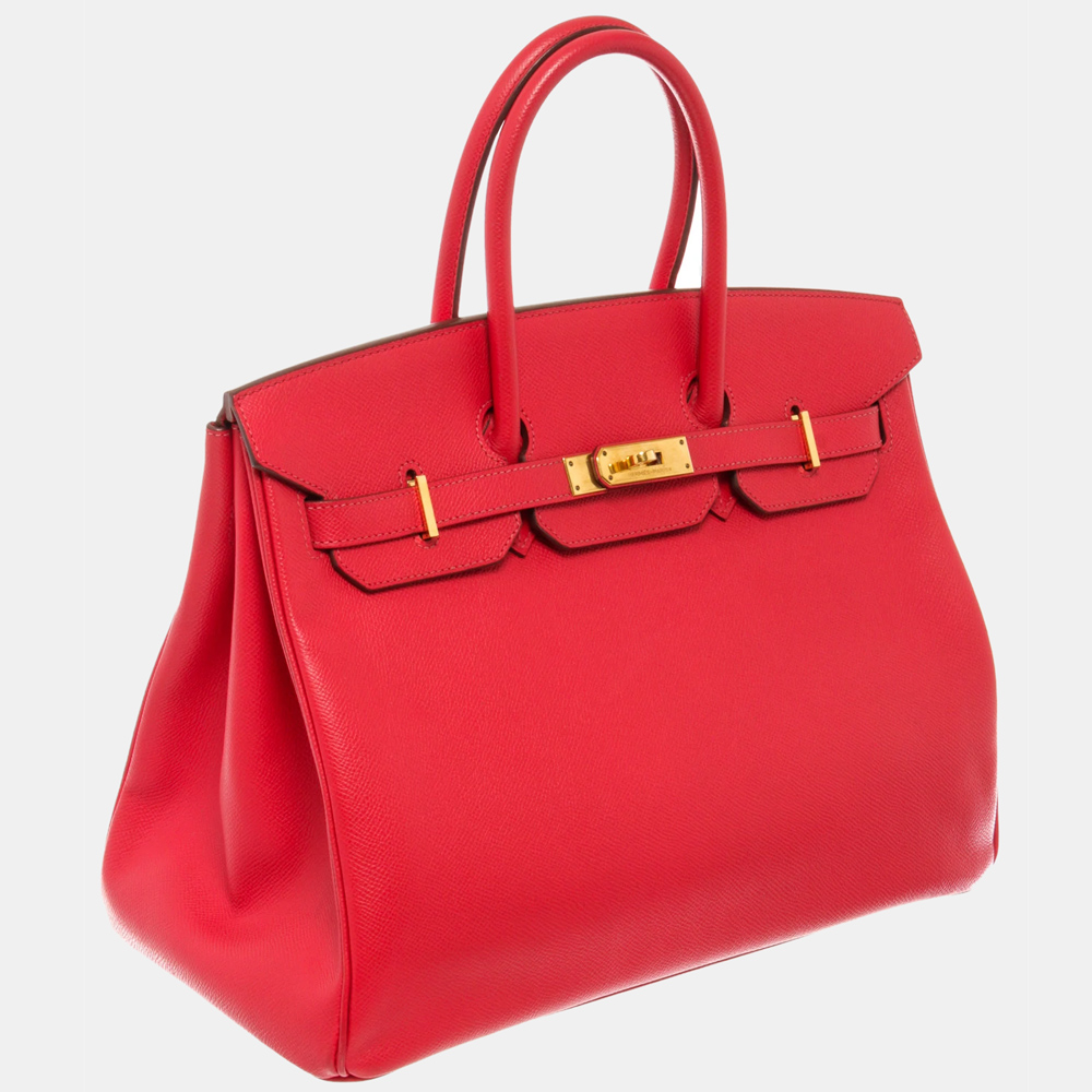 

Hermes Red Clemence Taurillon Leather Gold Hardware Birkin 35 Bag