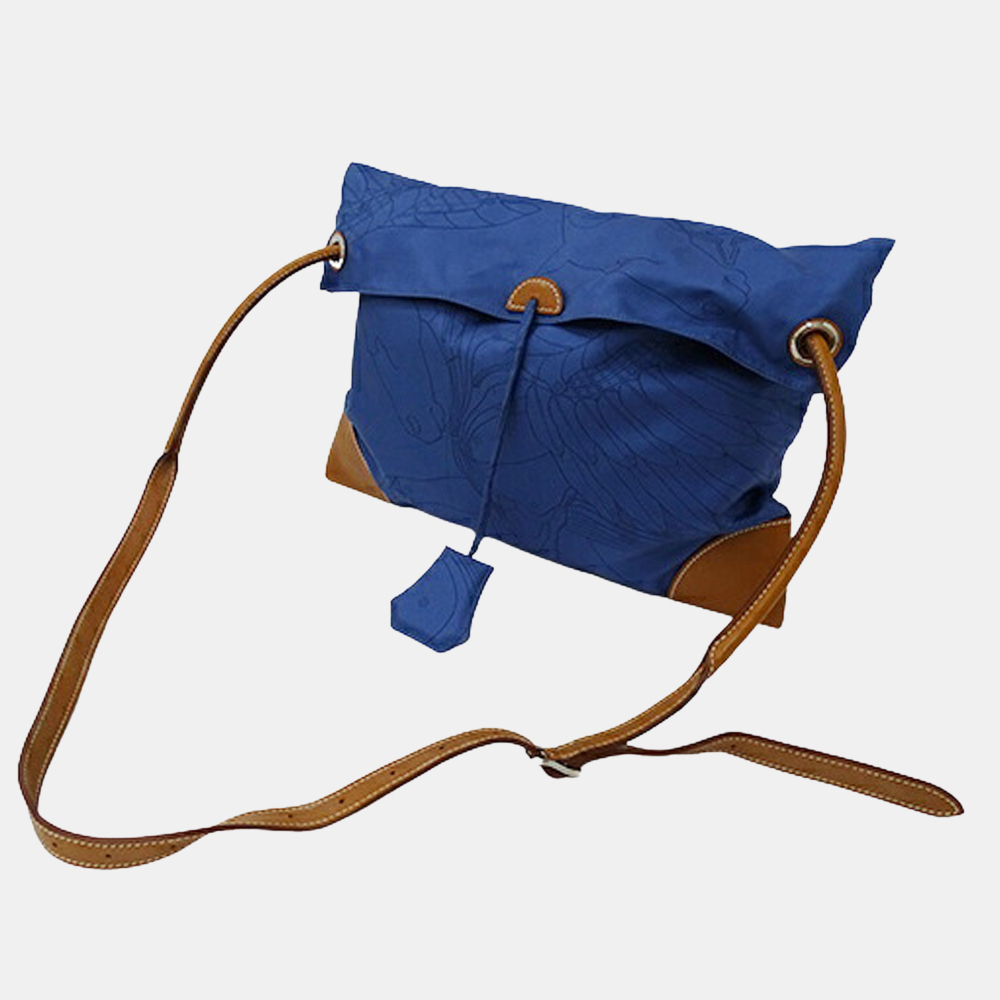 

Hermes Silky City PM Silk Leather Blue Brown Shoulder Bag