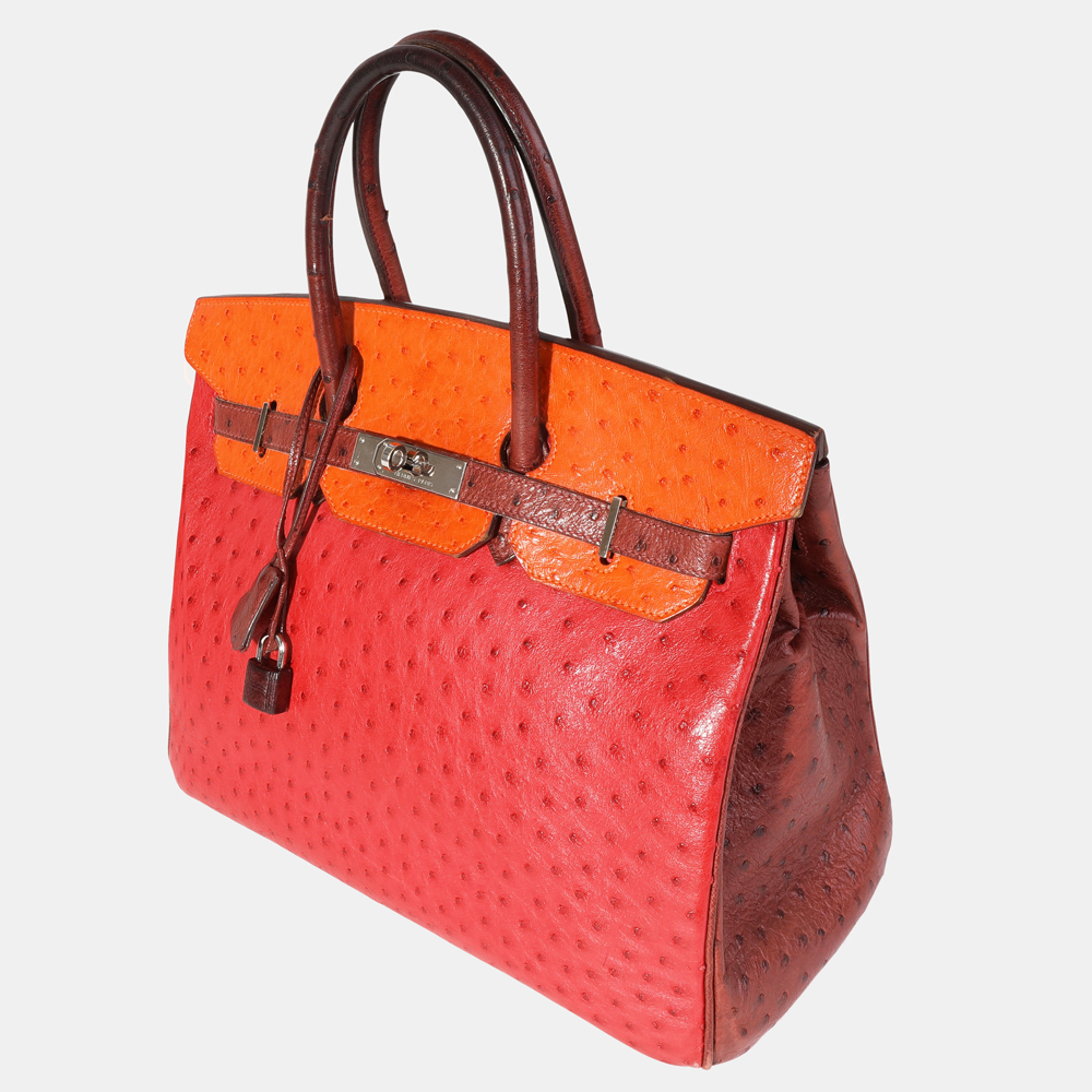 

Hermes Rouge Vif, Tangerine, & Rouge H Ostrich Birkin 35 PHW, Red