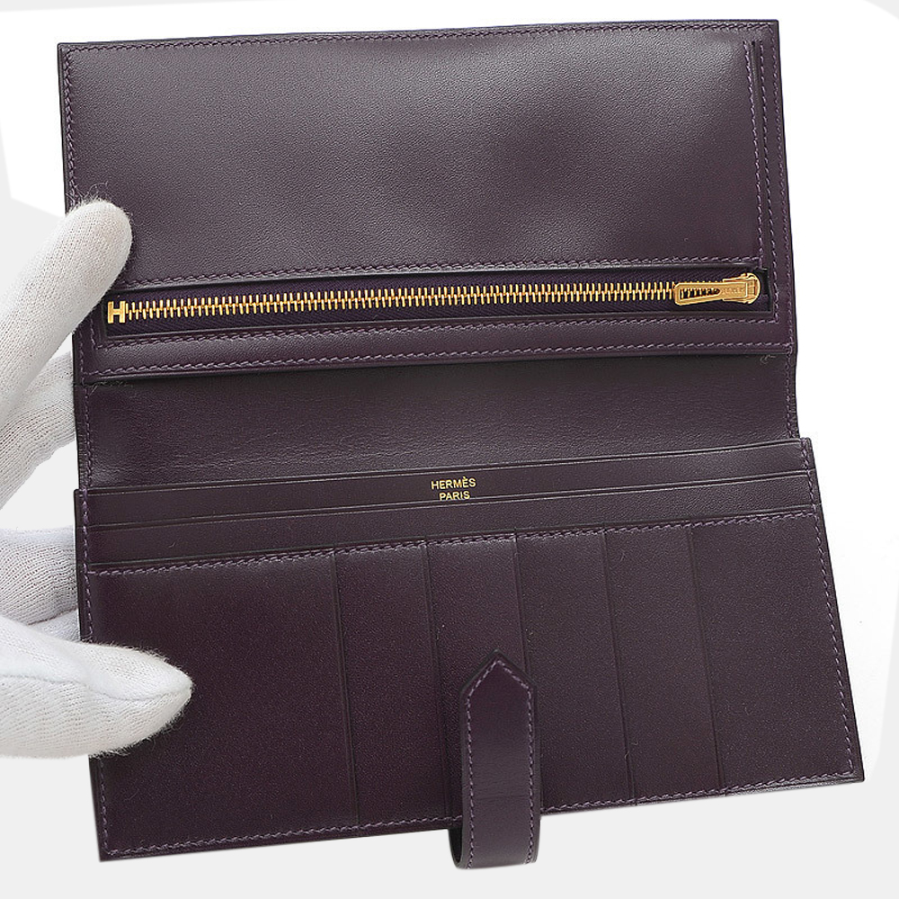 

Hermes Bearn Box Calf Leysin C Engraved Wallet, Black