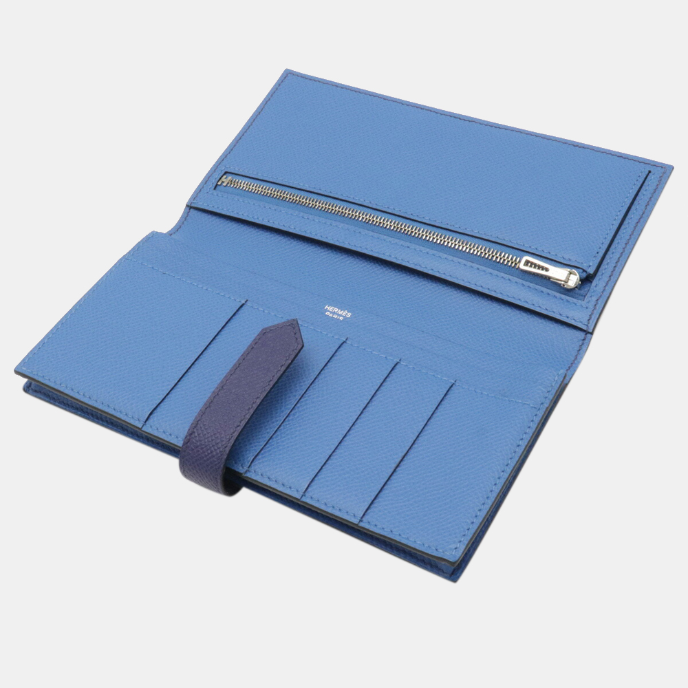 

Hermes Bearnsfre long bi-fold wallet Vaux Epson leather blue ankle jelly