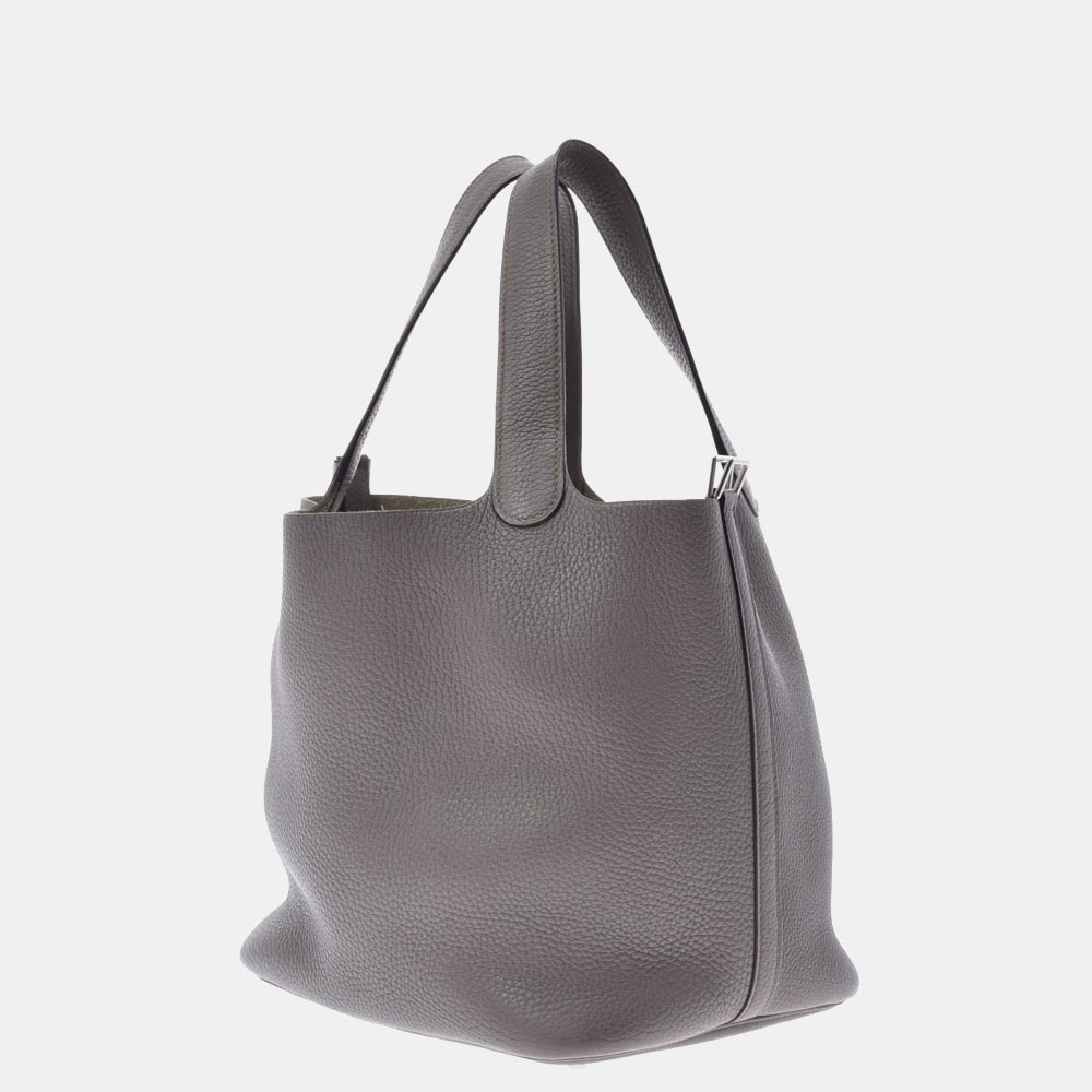 

Hermes Grey Taurillon Clemence Leather Picotin Bag