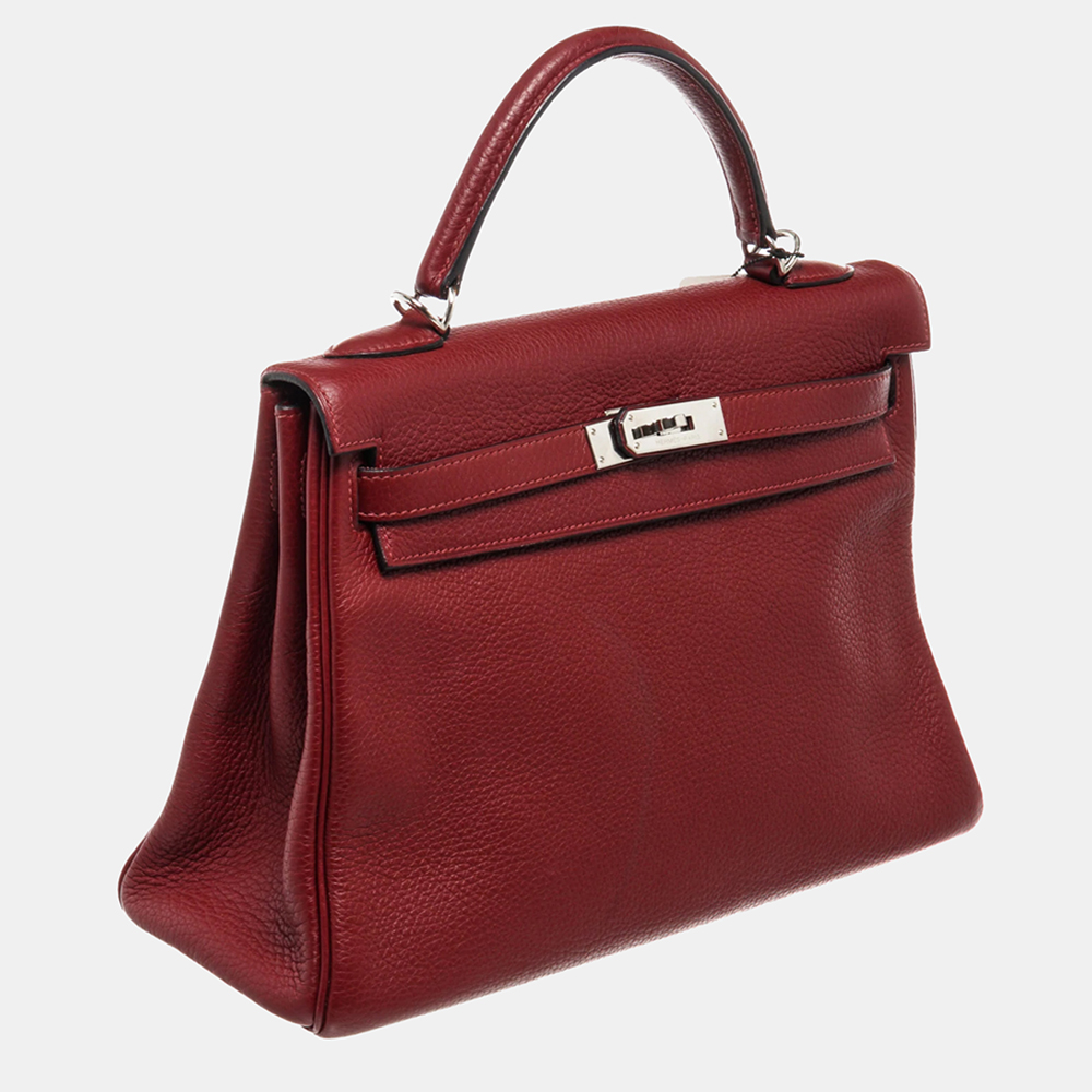 

Hermes Red Leather Palladium Hardware Kelly Retourne 32 Bag