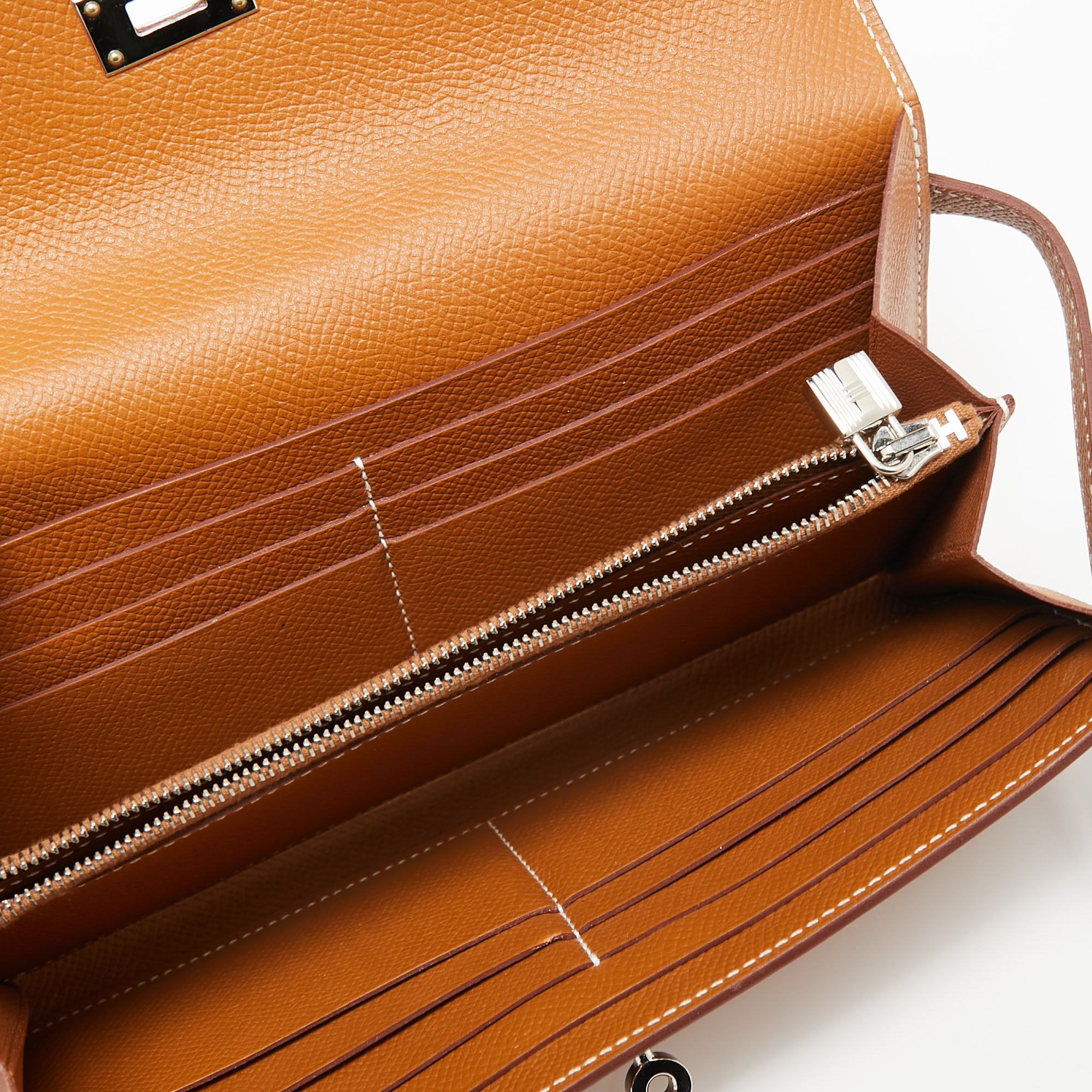 

Hermes Gold Epsom Leather Kelly Classic Wallet, Brown