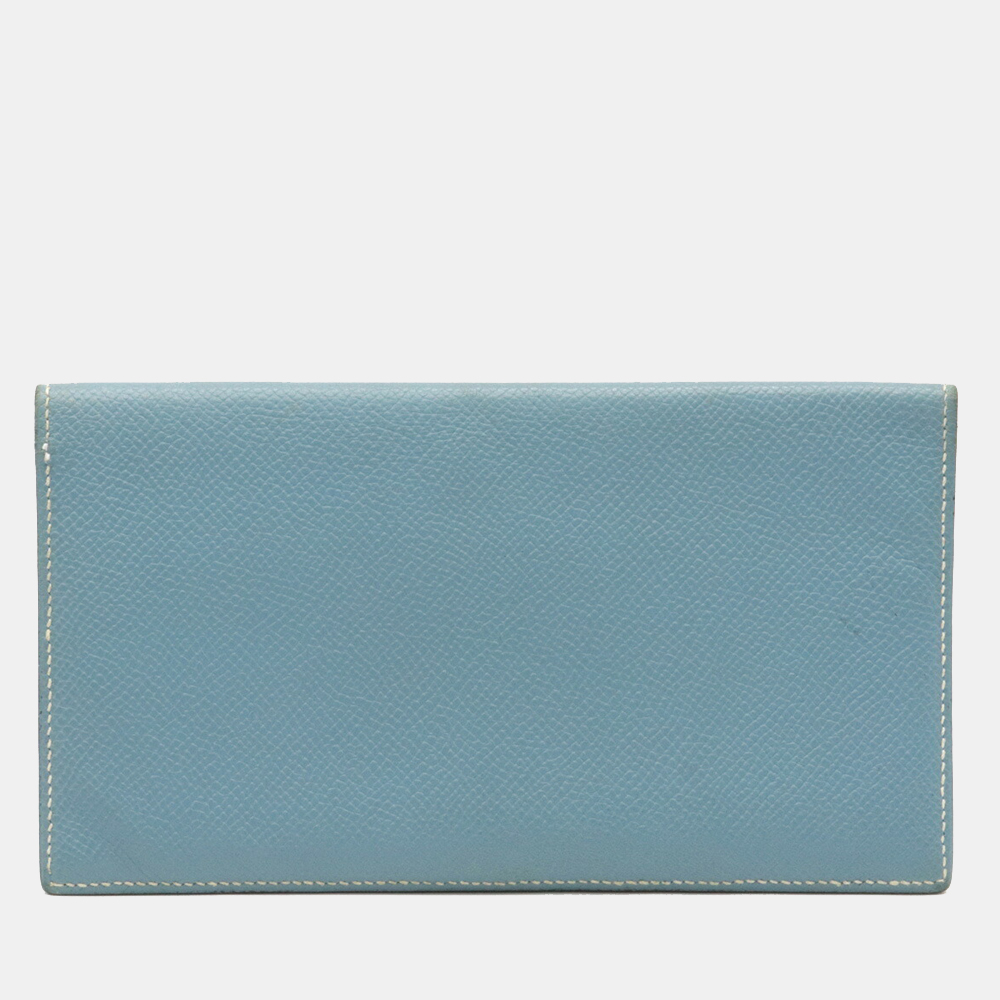 Pre-owned Hermes Mc2 Fleming Long Wallet Bi-fold Kushbel Leather Blue ...