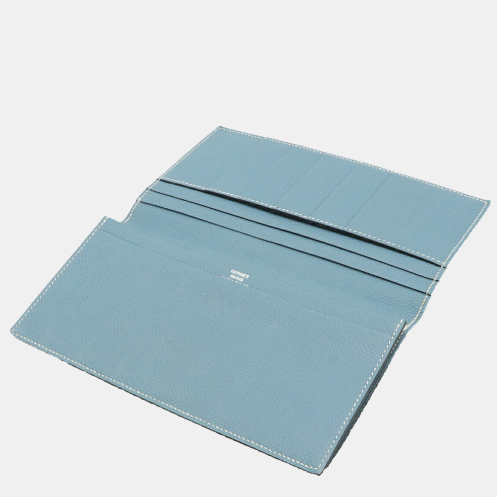 

Hermes MC2 Fleming long wallet bi-fold Kushbel leather blue gene J engraved