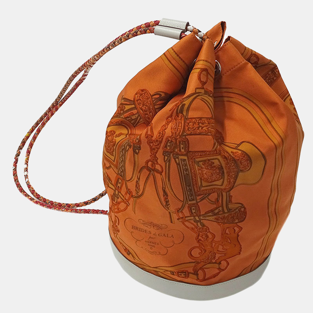 

Hermes bag ladies shoulder rucksack body Soicool 22 silk leather orange gray â¡ Q engraved drawstring type, Multicolor