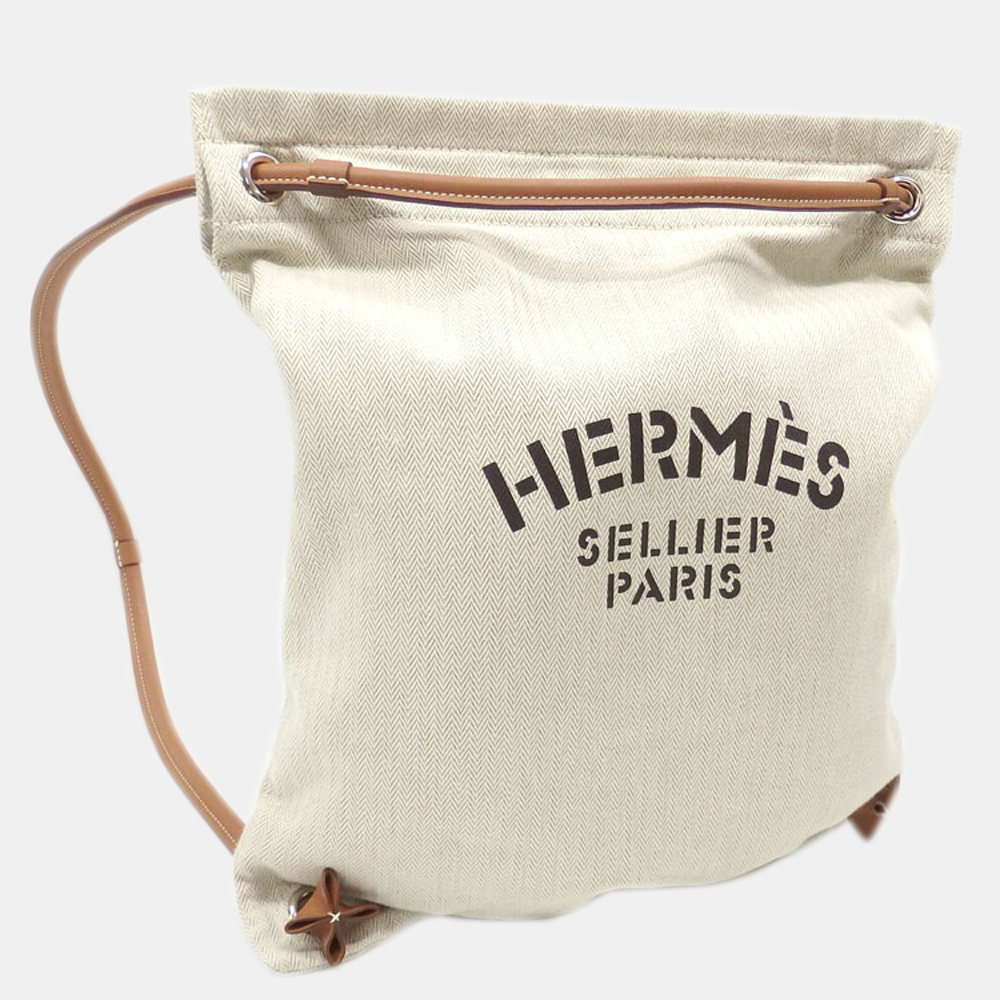 

Hermes Marine Shoulder Bag Women's Beige Canvas Leather Y Engraved Hermes 2WAY Rucksack Backpack Made Around 2020