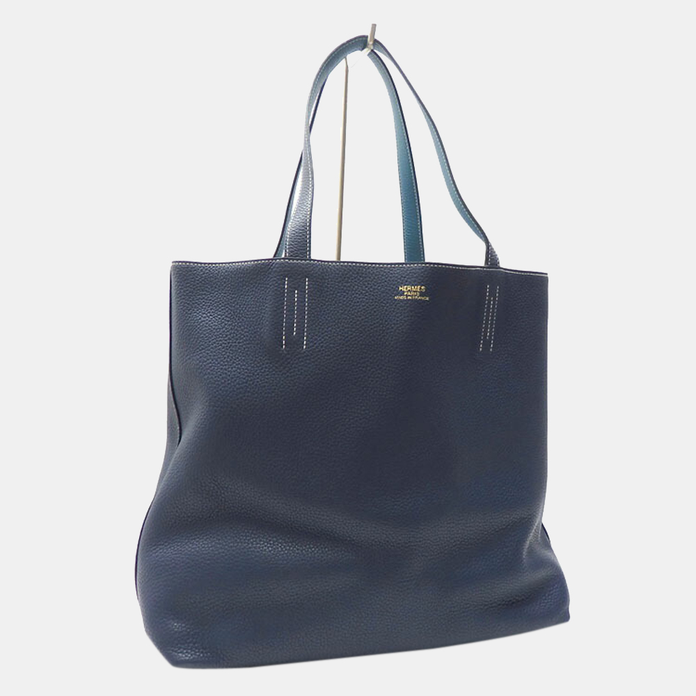 

Hermes Double Sense 36 Tote Bag Ladies Blue Safir Is Me Taurillon Clemence â¡ R Engraved 2014 Hermes Shoulder Reversible