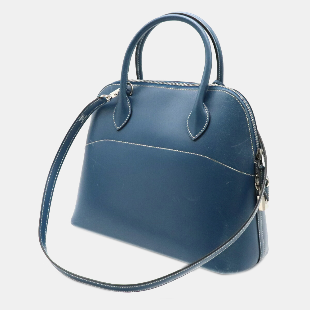 

Hermes Bored 31 handbag shoulder bag box calf leather blue tarasa H engraved